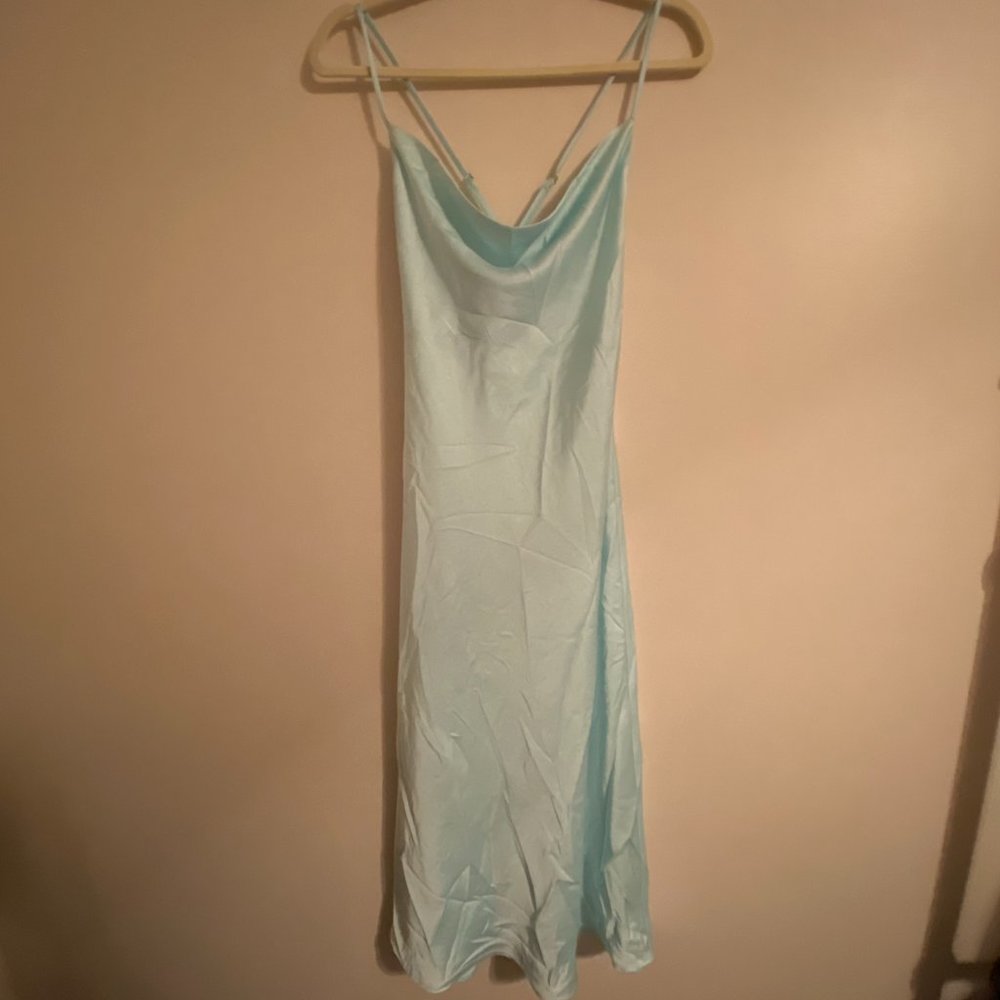 Verona Cowl Dress in Mint Luxe Satin - Picture 2 of 3